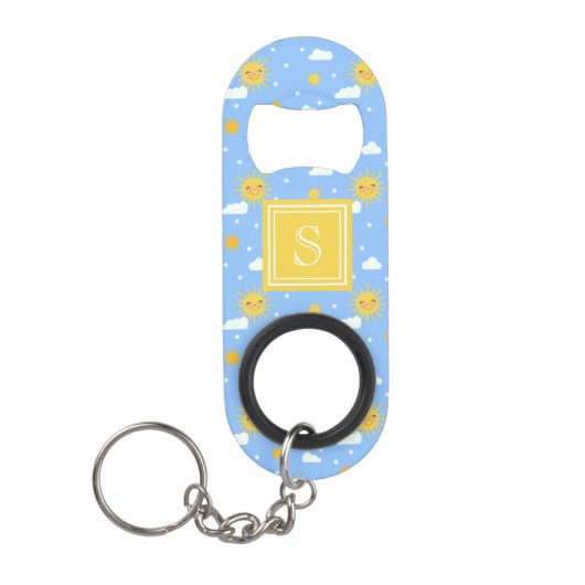 Porte-clé Décapsuleur Monogramme des nuages ensoleillés de Kawaii (Devant)