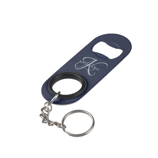 Porte-clé Décapsuleur Monogramme moderne élégant Script Marine Bleu (angle arrière)