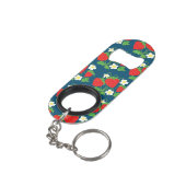 Porte-clé Décapsuleur Monogramme motif bleu fraise et fleurs (angle arrière)