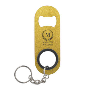 Porte-clé Décapsuleur Monogramme personnalisé noir et or pailleté or dor