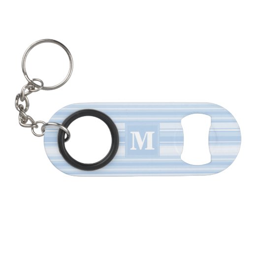 Porte-clé Décapsuleur Monogramme rayures bleu bébé (Devant (Horizontal))