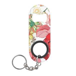 Porte-clé Décapsuleur Motif avec les fleurs rouges