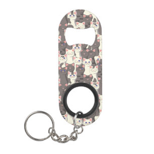Porte-clé Décapsuleur Motif de chats blancs et gris