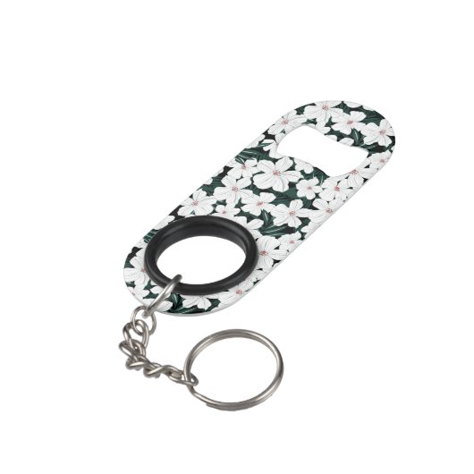 Porte-clé Décapsuleur Motif de fleurs tropical blanc (angle arrière)