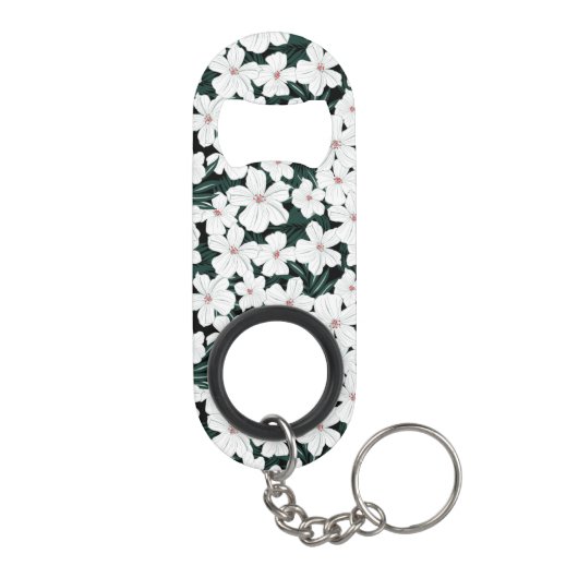 Porte-clé Décapsuleur Motif de fleurs tropical blanc (Dos)