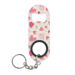 Porte-clé Décapsuleur Motif des coeurs