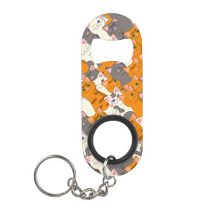 Porte-clé Décapsuleur Motif en diagonale du chat noir blanc gingembre
