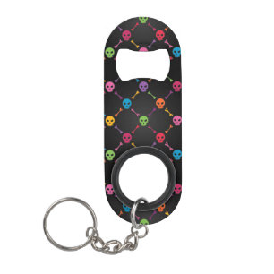 Porte-clé Décapsuleur Motif multicolore avec des crânes