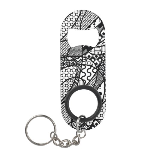 Porte-clé Décapsuleur Motif Patchwork Noir & Blanc 05 (Devant)