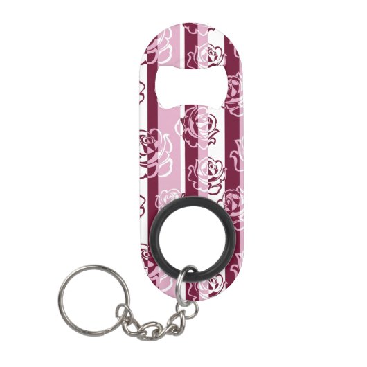 Porte-clé Décapsuleur Motif rayé avec des roses (Devant)