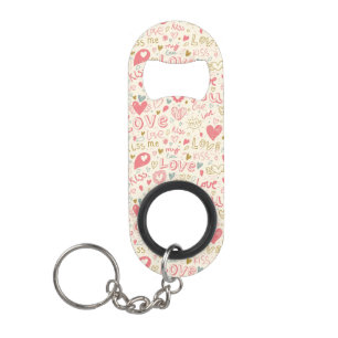 Porte-clé Décapsuleur Motif romantique avec des coeurs et des lèvres