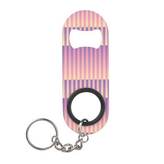 Porte-clé Décapsuleur Motif rose violet jaune rayé (Devant)