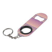 Porte-clé Décapsuleur Motif rose violet jaune rayé (Devant Angle)
