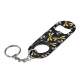 Porte-clé Décapsuleur Motif sans couture avec libellules d'or (Devant Angle)