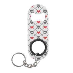 Porte-clé Décapsuleur Motif tricoté avec des crânes