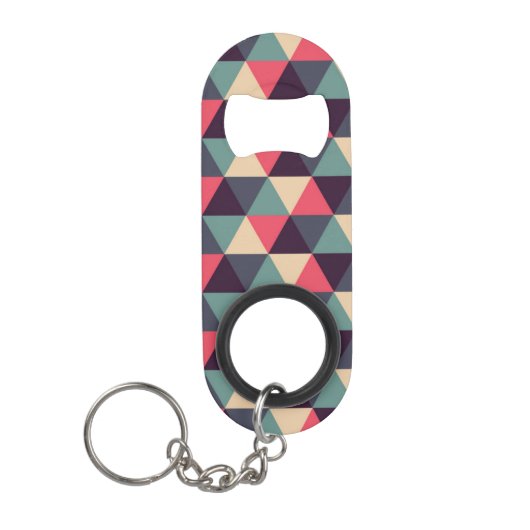 Porte-clé Décapsuleur Motif turquoise et rose de triangle (Devant)
