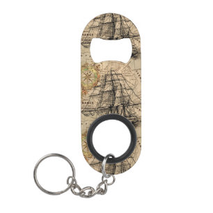 Porte-clé Décapsuleur Navire Vintage Et Carte