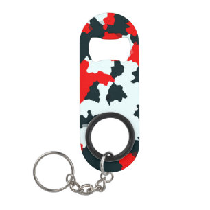 Porte-clé Décapsuleur Noir rouge et blanc irrégulier Abstrait