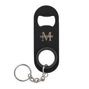 Porte-clé Décapsuleur Nom personnalisé Monogramme noir