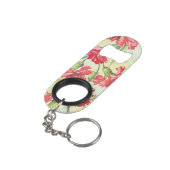 Porte-clé Décapsuleur Oeillets rouges sur le vert avec des papillons (angle arrière)
