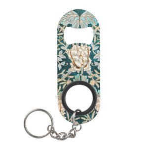 Porte-clé Décapsuleur Papier peint floral Morris Teal Blue Honeysuckle