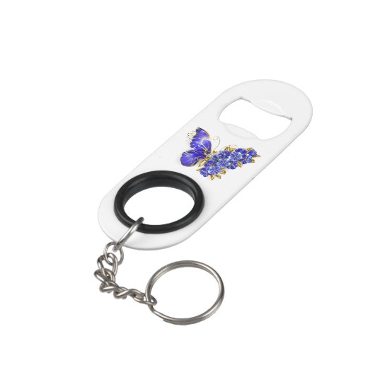 Porte-clé Décapsuleur Papillon saphir à fleurs (angle arrière)