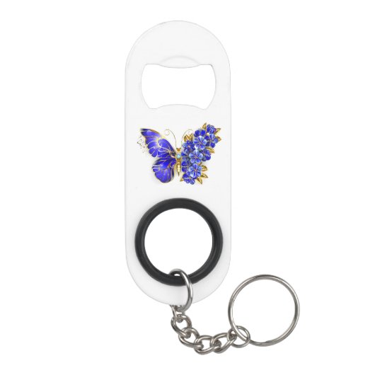 Porte-clé Décapsuleur Papillon saphir à fleurs (Dos)