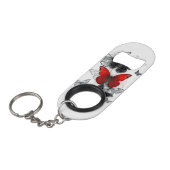 Porte-clé Décapsuleur Papillons noirs et rouges volants (Devant Angle)