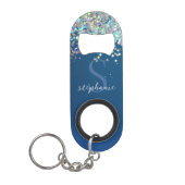 Porte-clé Décapsuleur Parties scintillant Bleue Monogramme Holographique (Devant)