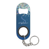 Porte-clé Décapsuleur Parties scintillant Bleue Monogramme Holographique (Dos)