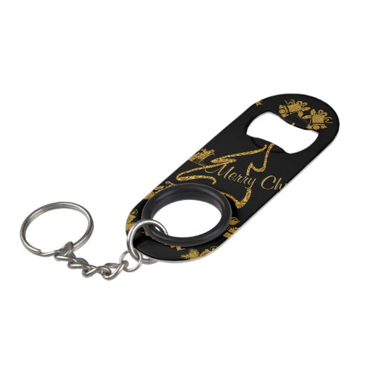 Porte-clé Décapsuleur Parties scintillant d'or Joyeux Noël, Père Noël (Devant Angle)