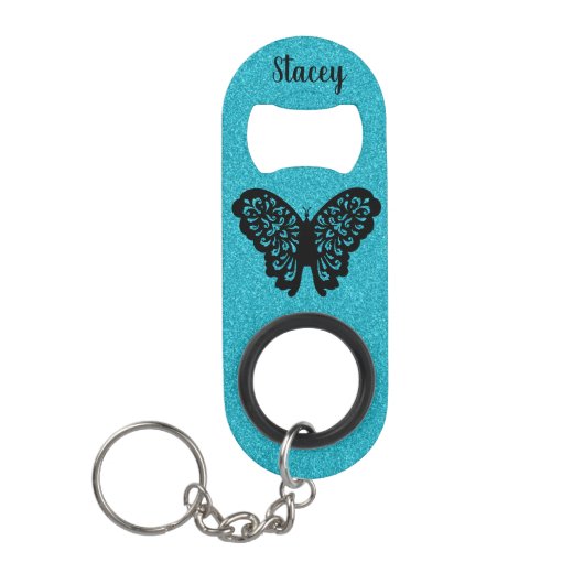 Porte-clé Décapsuleur Parties scintillant et papillon (Devant)