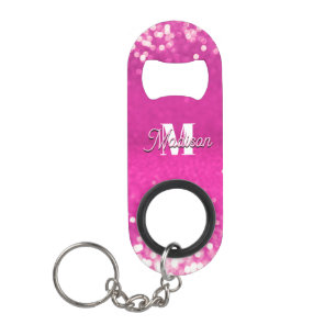 Porte-clé Décapsuleur Parties scintillant rose chaud Bokeh Monogramme