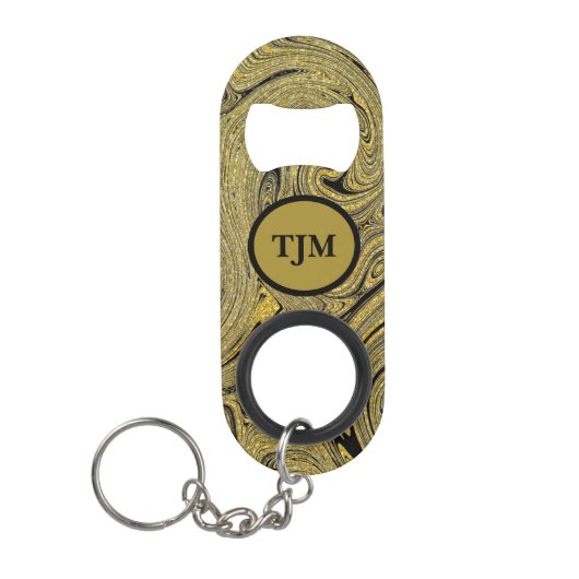 Porte-clé Décapsuleur Personnalisé Marbleisé Or Noir (Devant)