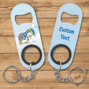 Porte-clé Décapsuleur Petit manchot obtenant une bouteille de porte-clés