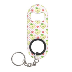 Porte-clé Décapsuleur Pommes de coeur avec le pois et les coeurs roses