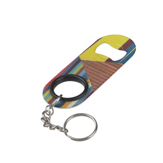 Porte-clé Décapsuleur rayures cassées et bois (angle arrière)