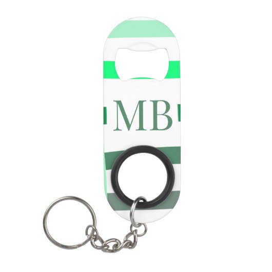 Porte-clé Décapsuleur rayures vertes monogramme épais ajouter nom titre (Devant)