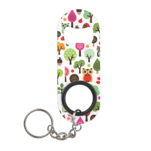 Porte-clé Décapsuleur rétro motif de hibou d'arbre rose de feuille
