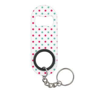 Porte-clé Décapsuleur Rose profond, Aqua, Polka blanche pointillé