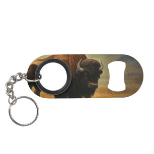 Porte-clé Décapsuleur Silhouette de Bison de Buffalo au Coucher du Solei