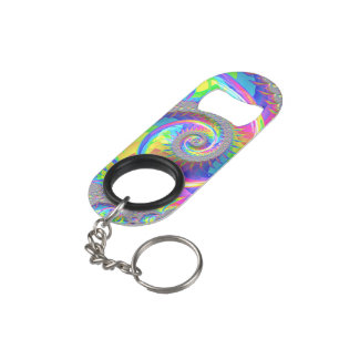 Porte-clé Décapsuleur Spirale de fractale de néon arc-en-ciel Art numéri