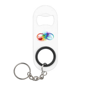 Porte-clé Décapsuleur Symbole d'infini avec plume arc-en-ciel