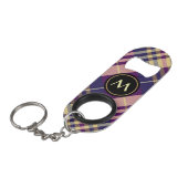 Porte-clé Décapsuleur Tartan mauve, or et bleu (Devant Angle)