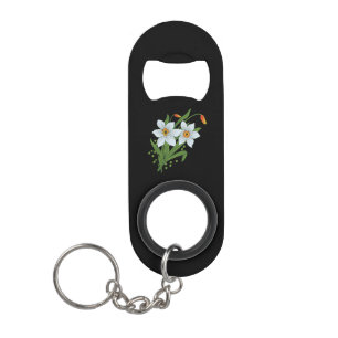 Porte-clé Décapsuleur Tulipes et jonquilles Fleurs Fond noir