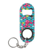 Porte-clé Décapsuleur Turquoise et motif rose de cube (Devant)