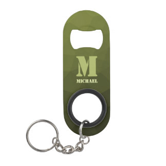 Porte-clé Décapsuleur Vert olive de l'armée à motif géométrique en maill