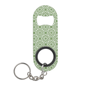 Porte-clé Décapsuleur Vert sauge blanc motif géométrique sans couture