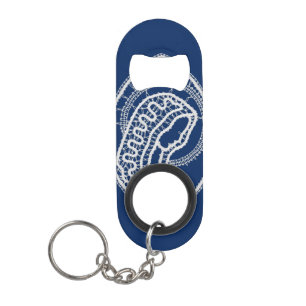 Porte-clé Décapsuleur Vierge Marie, dentelle blanche, bleu marine
