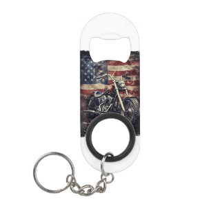 Porte-clé Décapsuleur Vintage Motorcycle USA Drapeau Retro Biker América